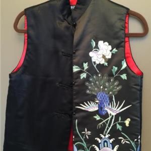 PEACOCK Black Silk Chinese Vest * MEDIUM
